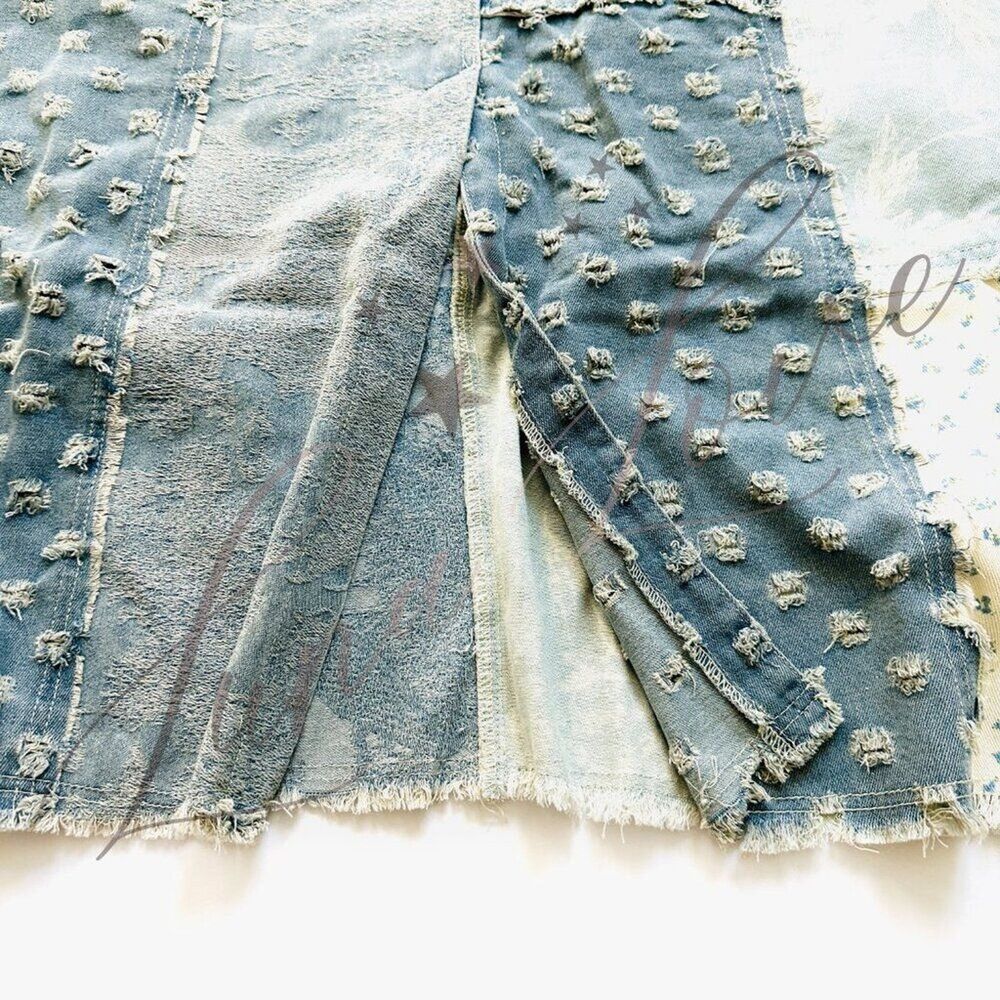POL Clothing Floral Pattern Denim Patchwork Maxi Skirt (M & L) NEW! - Picture 9 of 11